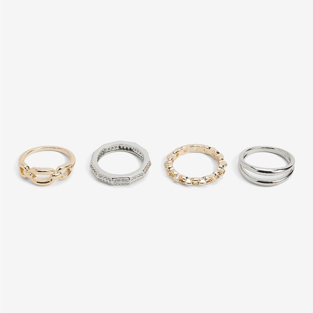 EXPRESS 4 Piece Mixed Metal Rhinestone Textured Ring Set size 7 - Picture 4 of 5